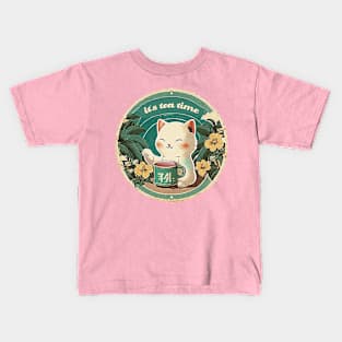 Lucky Cat Tropical Tea Time Kids T-Shirt